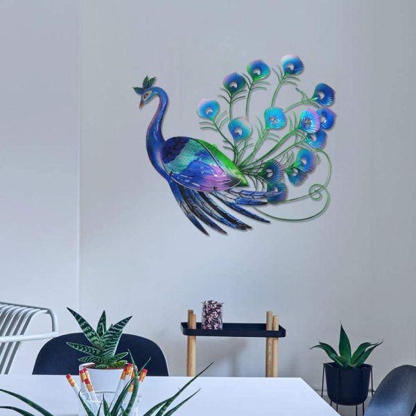 Liffy Metal Peacock Wall Art Outdoor Wall Decor Hanging Glass Decoration for Home, Garden or Front Door