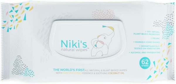 Niki's Natural Baby Wipes | World's First All Natural Baby Wipes with Manuka Honey and Coconut Oil | 62 Wipes (1 Pack x 62 Wipes)