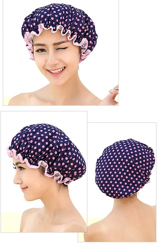 KissDate 3 Packs Double layer Shower Cap Waterproof Elastic Bath Cap for Women Shower Spa Salon