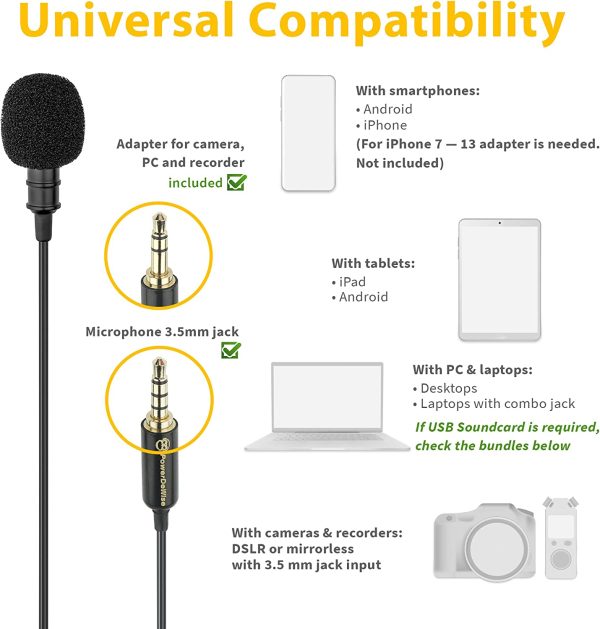 Professional Grade Lavalier Clip On Microphone - Lav Mic for Camera Phone iPhone Video Recording ASMR - Small Noise Cancelling 3.5mm Tiny Shirt Microphone with Easy Clip On System - Image 4