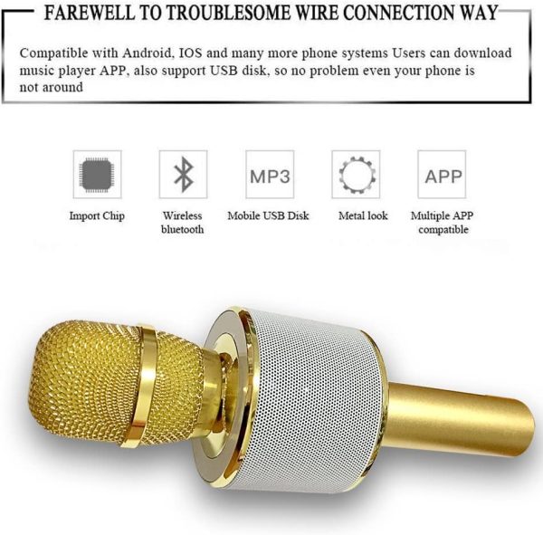 Microphone KAMLE Wireless Bluetooth Karaoke - for Valentine's Day & Birthday Day Party Portable Hand Speaker Stereo Player KTV Karaoke Mic for iPhone/Android/iPad/Sony/TV and All Smartphone(Gold) - Image 7