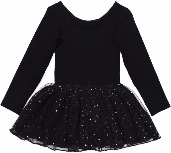 FEESHOW Girls' Long Sleeve Leotard Ballet Dance Tutu Dress Shiny Mesh Skirt - Image 2