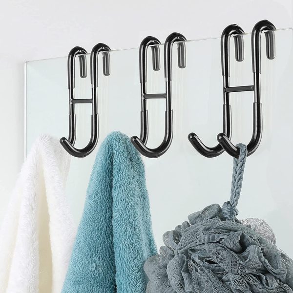 Shower Door Hooks (3-Pack), Over Door Hooks for Bathroom Frameless Glass Shower Door, Towel Hooks, Shower Squeegee Hooks, Black - Image 3