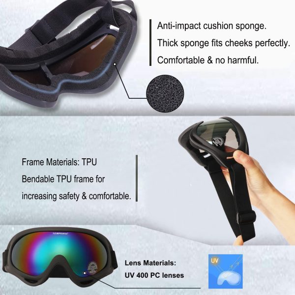 OUTDOOR SPARTA 2 Pack Ski Goggles Snowboard Goggles for Men Women & Youth, Kids, Boys & Girls, Snow Goggle Winter Skiing Sport Goggles with Helmet Anti Fog Protection, Anti-Glare Lenses, Wind Resistance - Image 2