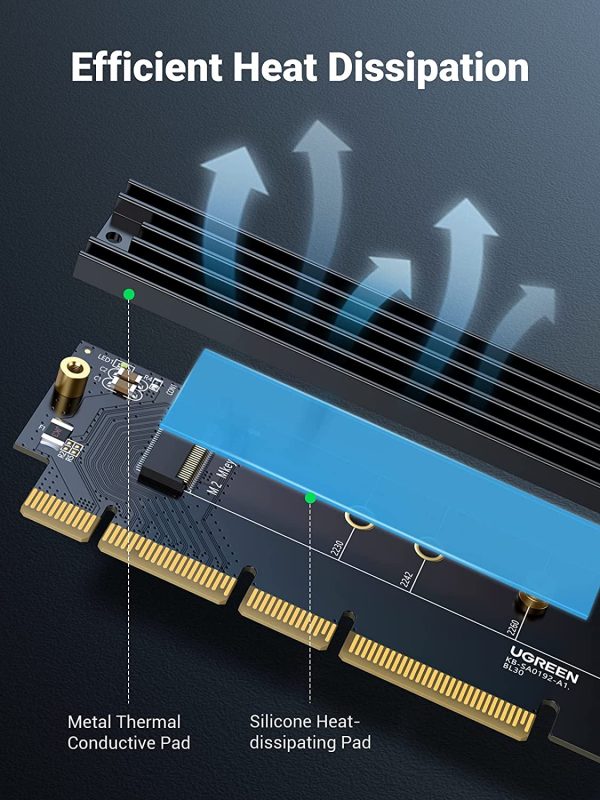 NVMe PCIe Adapter, M.2 SSD to PCIe 4.0 X16/X8/X4 Card with Heat Sink, M.2 PCIe Adapter for M-Key and M&B-Key NVMe SSD 2280/2260/2242/2230 - Image 3