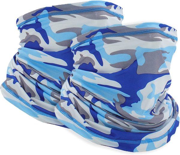 Set of 2 Blue Camouflage Neck Gaiters Lightweight Warmer Balaclava Windproof Face Masks for Outdoor Sports, Multi-function as Stretchable Headband Elastic Fabric Fishing Camo Bandana or Scarf, Ideal for Running, Cycling, Hiking, Skiing, Snowboarding, Motorcycling, Paintball - Image 4