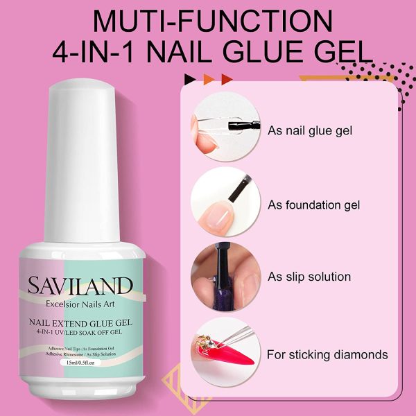 Saviland Nail Tips and Glue Gel Kit - 500PCS Long Press on Nails Clear Fake Coffin Nails Tips, Acrylic Nail Kit with 15ML 4-in-1 Nail Glue Gel and Mini Nail Lamp for Nail Extension Kit - Image 6