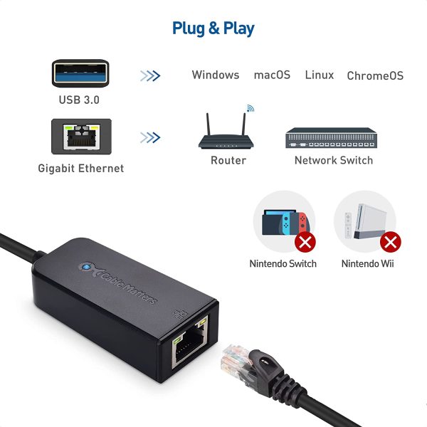 Cable Matters USB to Ethernet Adapter (USB 3.0 to Ethernet) Supporting 10/100/1000 Mbps Ethernet Network in Black - Image 5