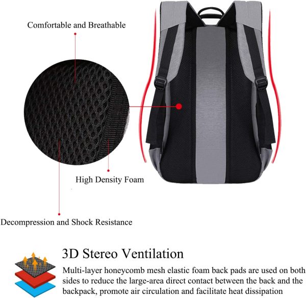 Vaupan Business Travel Laptop Backpack, Water Resistant College School Computer Bag Gifts with USB Charging Port for Men & Women Fits 15.6 Inch Notebook - Image 7