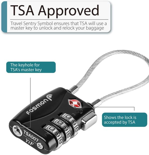 TSA Approved Luggage Locks,  3 Digit Combination Padlock Codes Alloy Body for Travel Bag, Suit Case, Lockers, Gym, Bike Locks or Other - Image 7