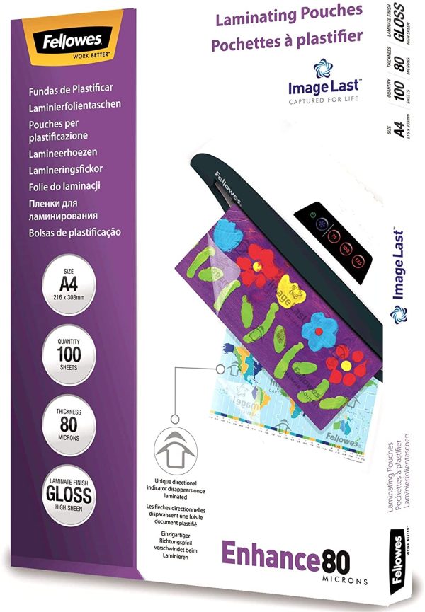 Fellowes Fellowes A4 80 Micron Laminating Pouches 100 Pack, (25205) - Image 7