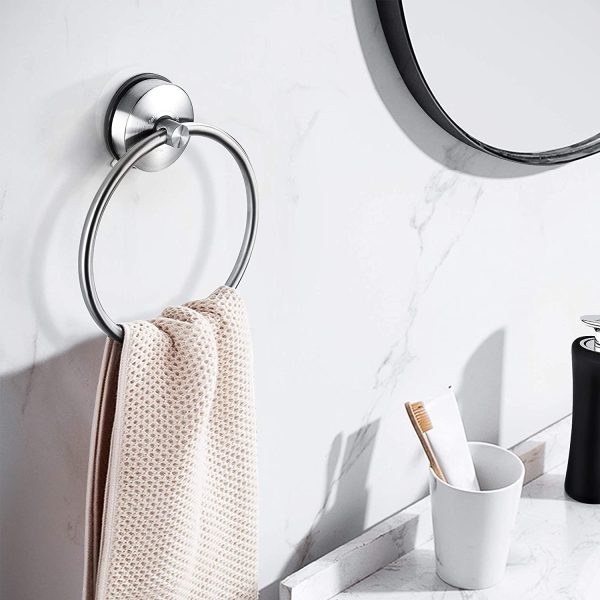 Suction Cup Towel Ring Holder for Bathroom Kitchen Storage Modern Shower Dish Round Towel Ring Hanger Stainless Steel No Tools Required,Brushed Finish - Image 3