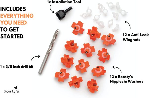 Roosty's? DIY Chicken Waterer Kit x12 - Horizontal Chicken Waterer Nipples, Easy Installation Chicken Watering System, Chicken Water Feeder, Chicken Nipples, Automatic Poultry Waterer with Drill Bits - Image 5