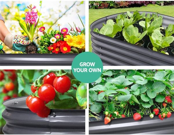 Greenfingers Garden Bed Galvanised Steel Raised Beds Kit Planter Oval 160X80X42CM