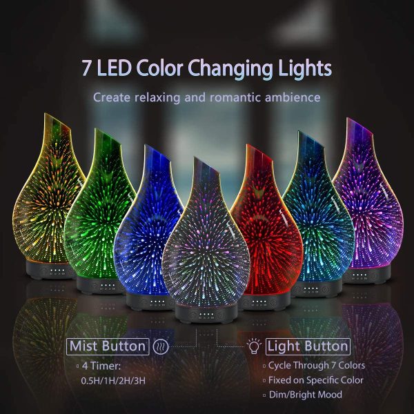 Essential Oil Diffuser 120ML Aroma Ultrasonic Humidifier with Handmade Glass BPA Free Waterless Auto-Off Timer Setting for Home Yoga Office - Image 3