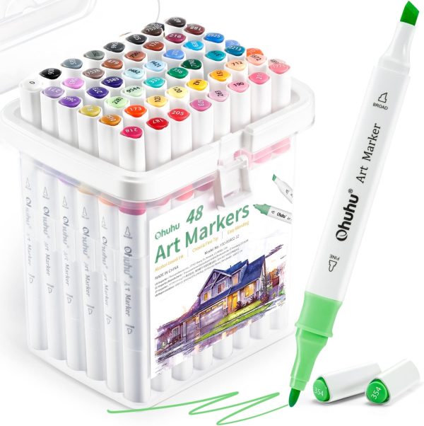 Markers, 48-color Marker Set for Architectural Design, Double Tipped Alcohol Markers, Chisel & Fine Alcohol-based Art Marker for Artists, Architects, Great Value Pack for Students' Art Class - Image 5