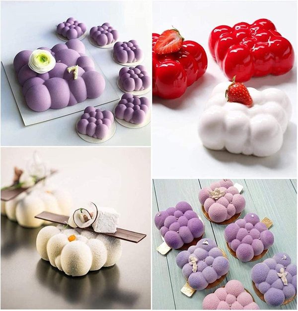 Silicone Mould for Chocolate 3D Bubbles Clouds 6 Cavities Square Baking Molds Cloud Mousse Cake Mold Dessert Cake Tin Moulds for Jelly Candy Truffle Muffin Pudding Ice Cream Bombe - Image 4