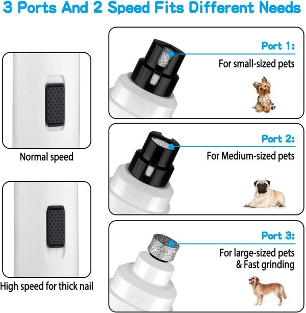 Casfuy Dog Nail Grinder Upgraded - Professional 2-Speed Electric Rechargeable Pet Nail Trimmer Painless Paws Grooming & Smoothing for Small Medium Large Dogs & Cats (White) - Image 5