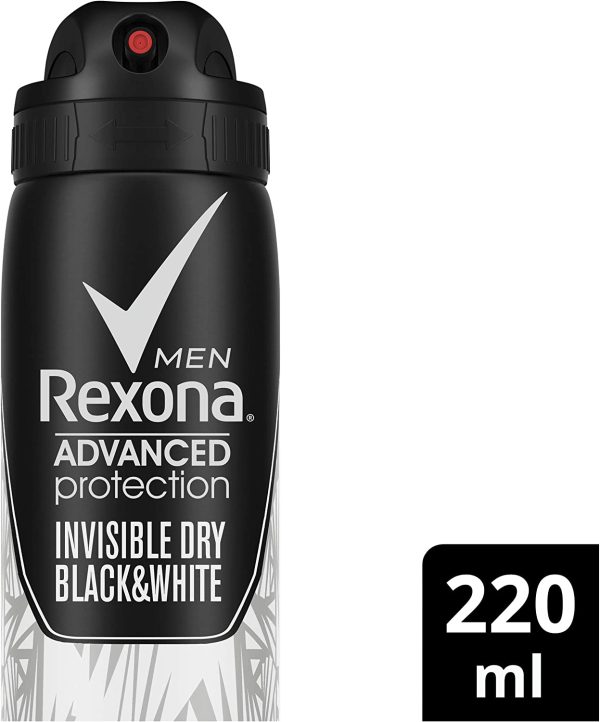 Rexona Men Advanced Protection Invisible Black and White Antiperspirant Deodorant Spray, 220 ml