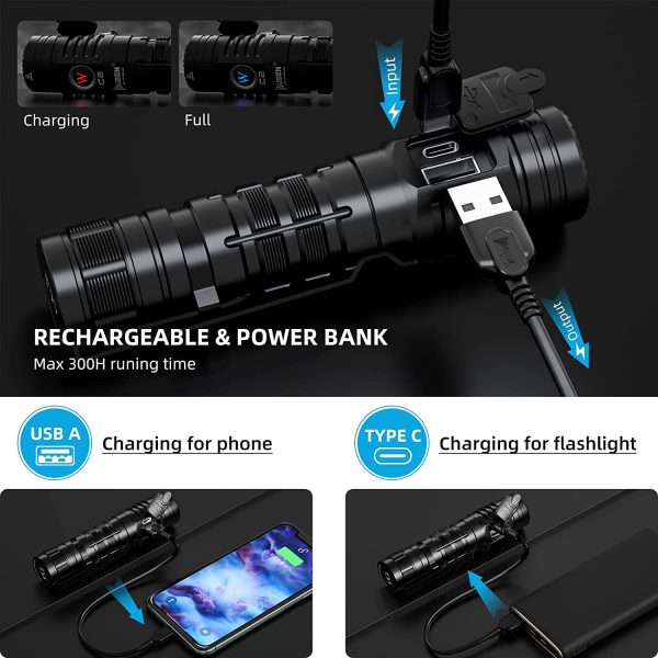 C2 Rechargeable LED Flashlights 2000 High Lumens, Pocket Flashlight with Power Bank, 7 Modes Flash Light, IP68 Waterproof Tactical Flashlight for Emergencies, Outdoor - Image 3