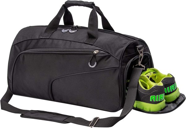 Kuston Sports Gym Bag with Shoes Compartment &Wet Pocket Gym Duffel Bag Overnight Bag for Men and Women, black, One Size - Image 4