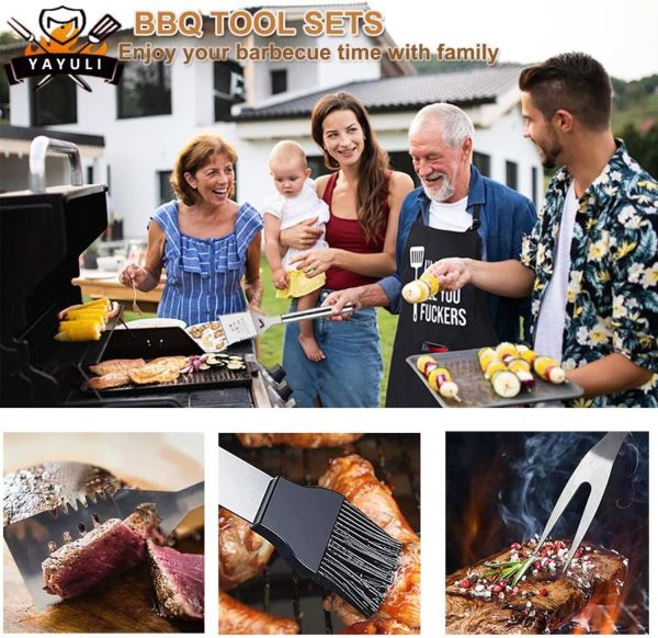 Stainless Steel BBQ Tool Set,Barbecue Grill Tool Set,(Large 40cm with BBQ Apron)BBQ Grill Kit,for Barbecue Indoor Outdoor,Party and Picnic,BBQ Grill Utensils Perfect Gift for Men and Women - Image 5