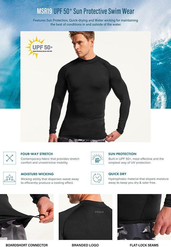 TSLA Men's (Pack of 1, 2) Rashguard Swim Shirts, UPF 50+ Loose-Fit Long Sleeve Shirts, Cool Running Workout SPF/UV Tee Shirts