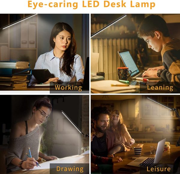 LED Desk Lamp,brightower Adjustable Swing Arm Table Lamp with Clamp,Eye-Caring Architect Desk Light,Dimmable Lamp for Home Office with USB,3 Lighting Modes with 10 Brightness Levels,12W - Image 6