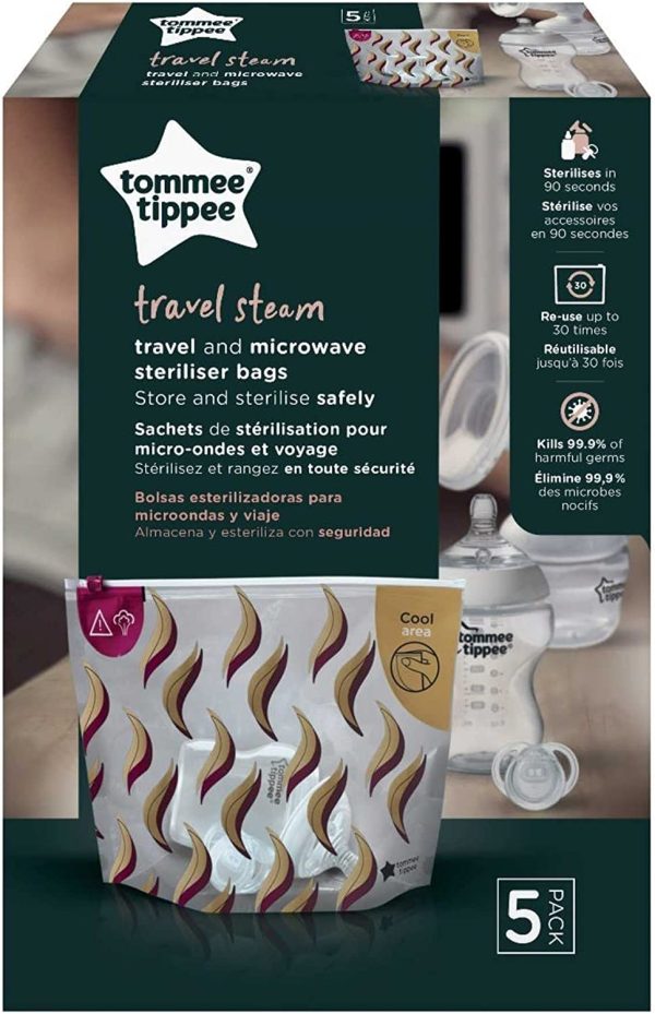 Tommee Tippee Travel and Microwave Steriliser Bags for Baby Bottles and Accessories, Reusable, Lightweight and Compact, Ideal for Days Out, Pack of 5 - Image 3