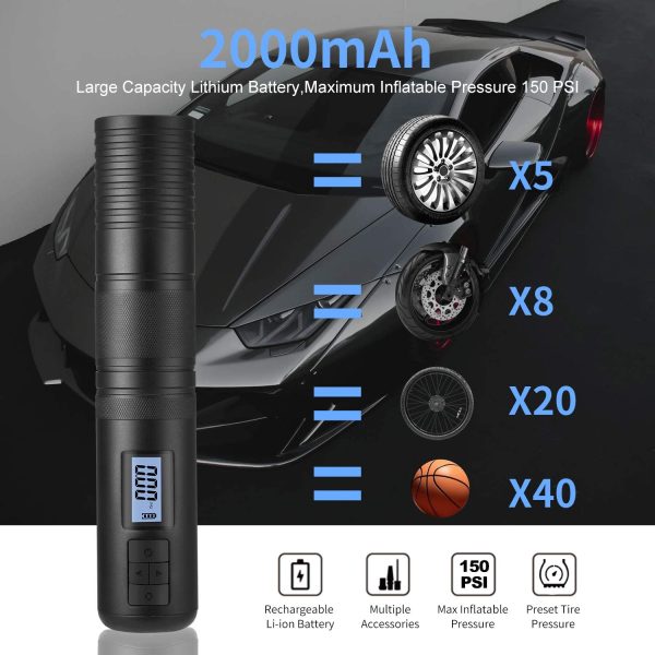 Portable Air Compressor Pump?? Rechargeable Mini Tire Inflator LCD Display & Emergency LED Light 150 PSI Wireless Electric Air Compressor for Bicycle Motorcycle Tires Ball and Other Inflatables - Image 7