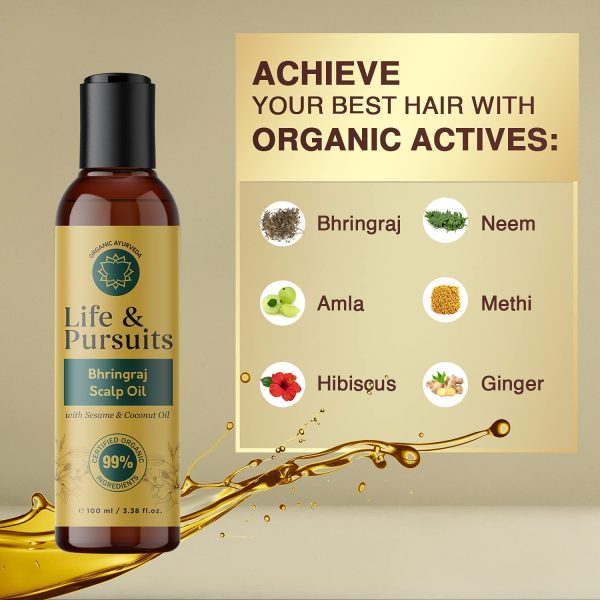 Life & Pursuits Organic Hair Growth Oil (100 ml) With Bhringraj, Amla, Onion, Almond, Sesame, Coconut & Castor Oil For Ayurvedic dry Scalp Therapy, Strong & Healthy Hair - Image 8