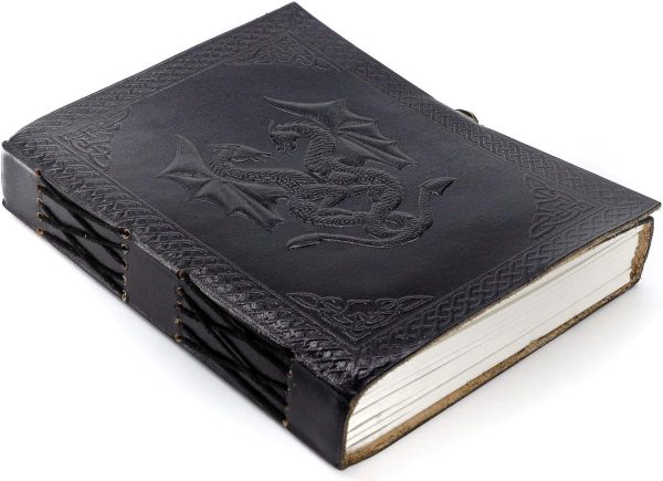 Handmade Leather Double Dragon Journal/Writing Notebook Diary/Bound Daily Notepad for Men & Women Unlined Paper Medium, Writing Pad Artist, Sketch 8 X 6 Black - Image 5