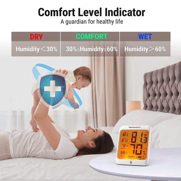 ThermoPro TP53 Hygrometer Humidity Gauge Indicator Digital Indoor Thermometer Room Temperature and Humidity Monitor with Touch Backlight - Image 3