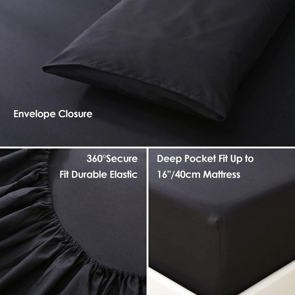 JustLINEN- King Single Sheet Set - 3 Piece King Single Size Bed Sheet Set Soft Brushed Microfiber 1200 Thread Count Extra Deep Pocket Bed Sheets Breathable & Cooling Bedding Sheet - Wrinkle & Fade Resistant - Black - Image 6