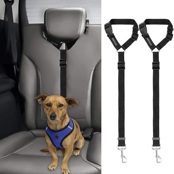 BWOGUE 2 Packs Dog Cat Safety Seat Belt Strap Car Headrest Restraint Adjustable Nylon Fabric Dog Restraints Vehicle Seatbelts Harness - Image 7