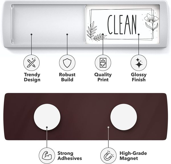 Stylish Clean Dirty Dishwasher Magnet Sign - Ideal Signs for Any Home or Office Kitchen - Nice Decor - Double-Sided Adhesives Included for Non-Magnetic Dishwashers, Laundry or Washing Machine - Image 2