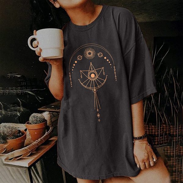 Women T-Shirts Graphic Tees,Vintage Drop Sleeves T-Shirt Modern Printed Pattern Casual Blouse Short Sleeve Tops Tunic Summer - Image 7