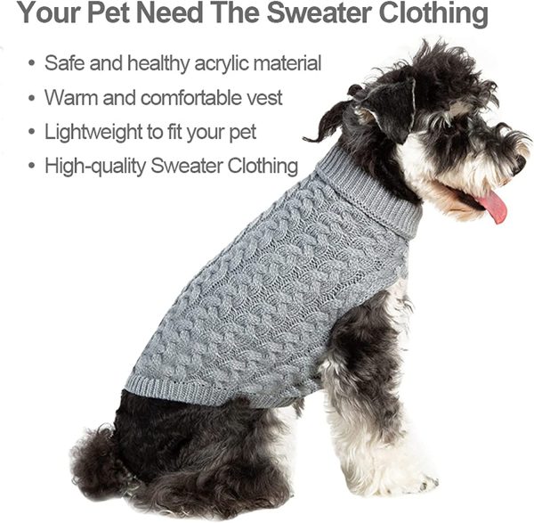 Medium Small Dog Sweaters, MOIHSING Dog Jumper Pet Cat Warm Sweatshirt Kitten Puppy Knitted Dog Winter Clothes, Pet Winter Coat Apparel Puppy Twist Striped Vest Clothes Outerwear for Cold Weather (Medium, Grey) - Image 2