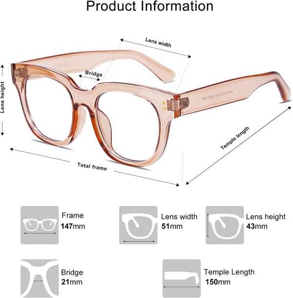 SOJOS Oversized Square Anti Blue Light Blocking Glasses For Women Thick Computer Eyeglasses Double Metal Studs SJ5053