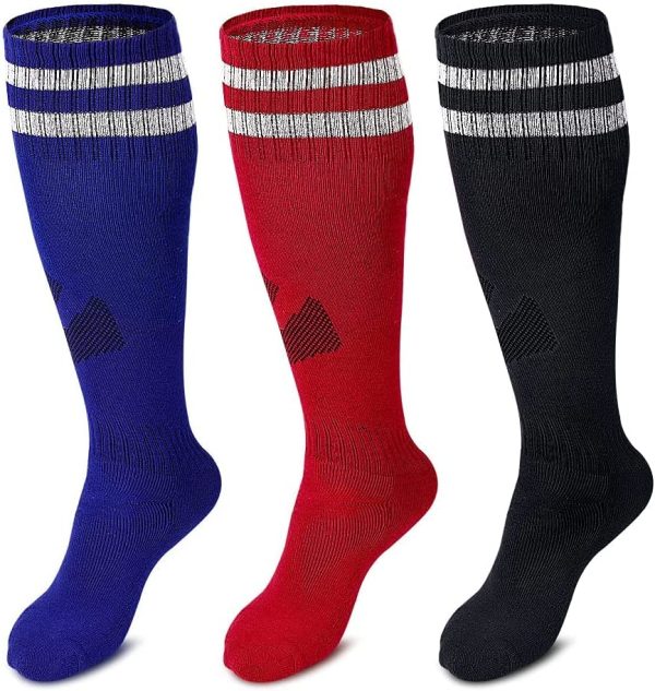 Soccer Socks 3 pairs Anti Slip Soccer Knee Socks Team Sport Knee High Socks for Adult Youth Basketball/Hockey Sports Grip Socks