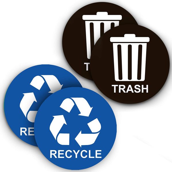 Recycle Sticker for Trash Can - Perfect Bin Labels - 5" by 5" - Ideal Signs for use on Home or Office Refuse Bins - Suitable for Indoor and Outdoor use - 2 Pack - Blue for Recycling, Black for Trash - Image 6