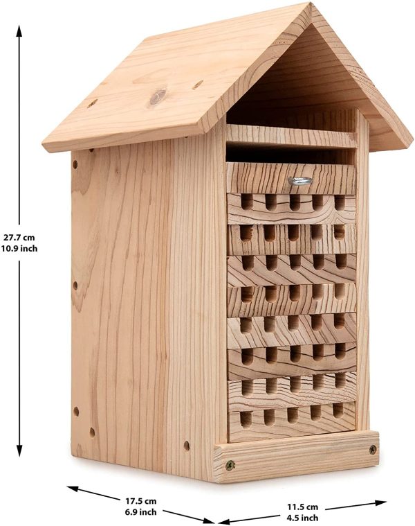 Conich Mason Bee House Premium Japanese Sugi Cedar Wood, Large Insect Hotel, Reusable - Perfect for Garden, Nesting Native, Solitary Bees Comes Complete with A Cleaning Brush and Starter Guide - Image 4