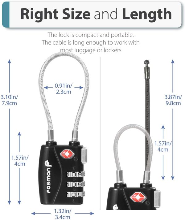 TSA Approved Luggage Locks,  3 Digit Combination Padlock Codes Alloy Body for Travel Bag, Suit Case, Lockers, Gym, Bike Locks or Other - Image 6