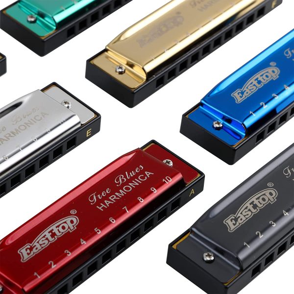 East top Harmonica Set,7-Pack 10 Holes 20 Tones Professional Blues Harmonica Set with 7 Colors Cover include 7 keys packed,A,B,C,D,E,F,G key - Image 3