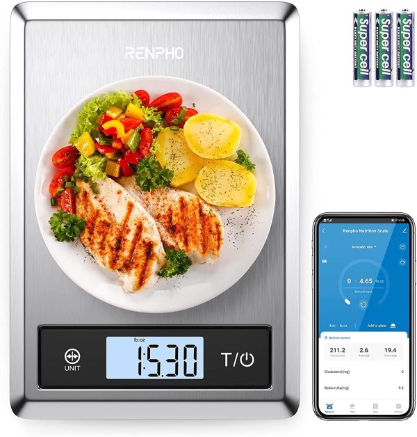 RENPHO Digital Food Scale, Kitchen Scale for Baking, Cooking and Coffee with Nutritional Calculator for Keto, Macro, Calorie and Weight Loss with Smartphone App, Stainless Steel - Image 8