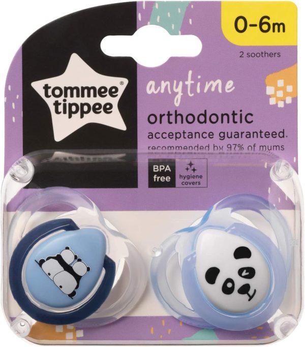 Tommee Tippee Anytime Soothers, Symmetrical Orthodontic Design, BPA-Free Silicone Baglet, 0-6M, Pack of 2 Dummies, Colours and Designs may vary - Image 3