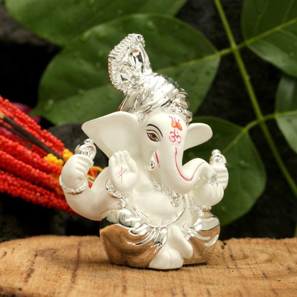 Silver Plated Pagdi Ganesha for Car Dashboard Lord Ganesh Ganpati Idols Home Decor Gifts for Family and Friends (Size 8 x 6 cm) - Image 4