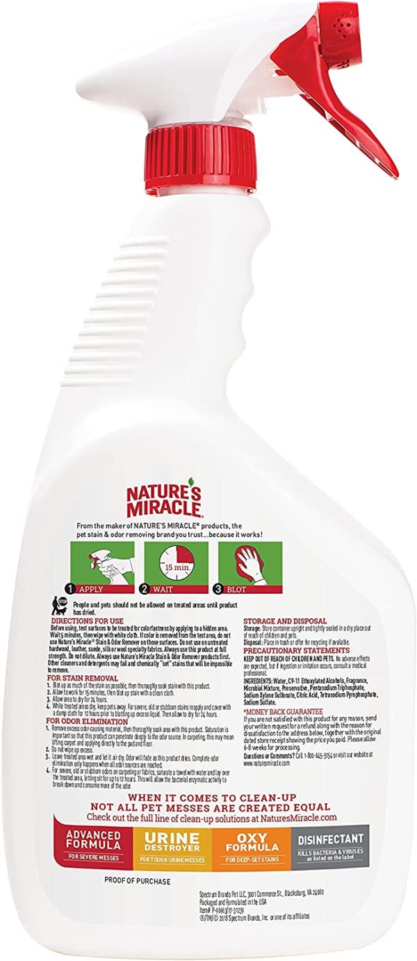 Nature’s Miracle Dog Stain And Odour Remover, Original Scent, 946ml, Multi-Surface Enzymatic Cleaner - Use On Carpet & Furniture, Pet Urine Destroyer, Trigger Spray