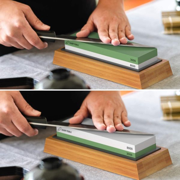 Sharp Pebble Premium Sharpening Stones 2 Side Grit 3000/8000 Whetstone - Kitchen Knife Sharpener Waterstone with Non-Slip Bamboo Base & Flattening Stone - Image 4