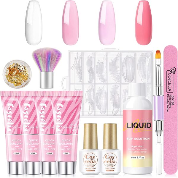 COSCELIA Poly Nail Gel Kits Full Set for Beginners, White Pink Poly Extension Gel Kit with 80ML Slip Solution, Nail Gel Kit Enhancement Builder for Women - Image 4